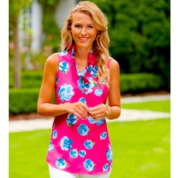 MUDPIE Pink Floral Whitney Sleeveless Tunic Top with Ruffled Neckline, Size S - Picture 5 of 9
